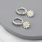 Little Daisy Flower Charmed Hoop Earrings in Sterling Silver