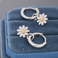 Little Daisy Flower Charmed Hoop Earrings in Sterling Silver