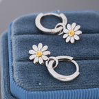 Little Daisy Flower Charmed Hoop Earrings in Sterling Silver