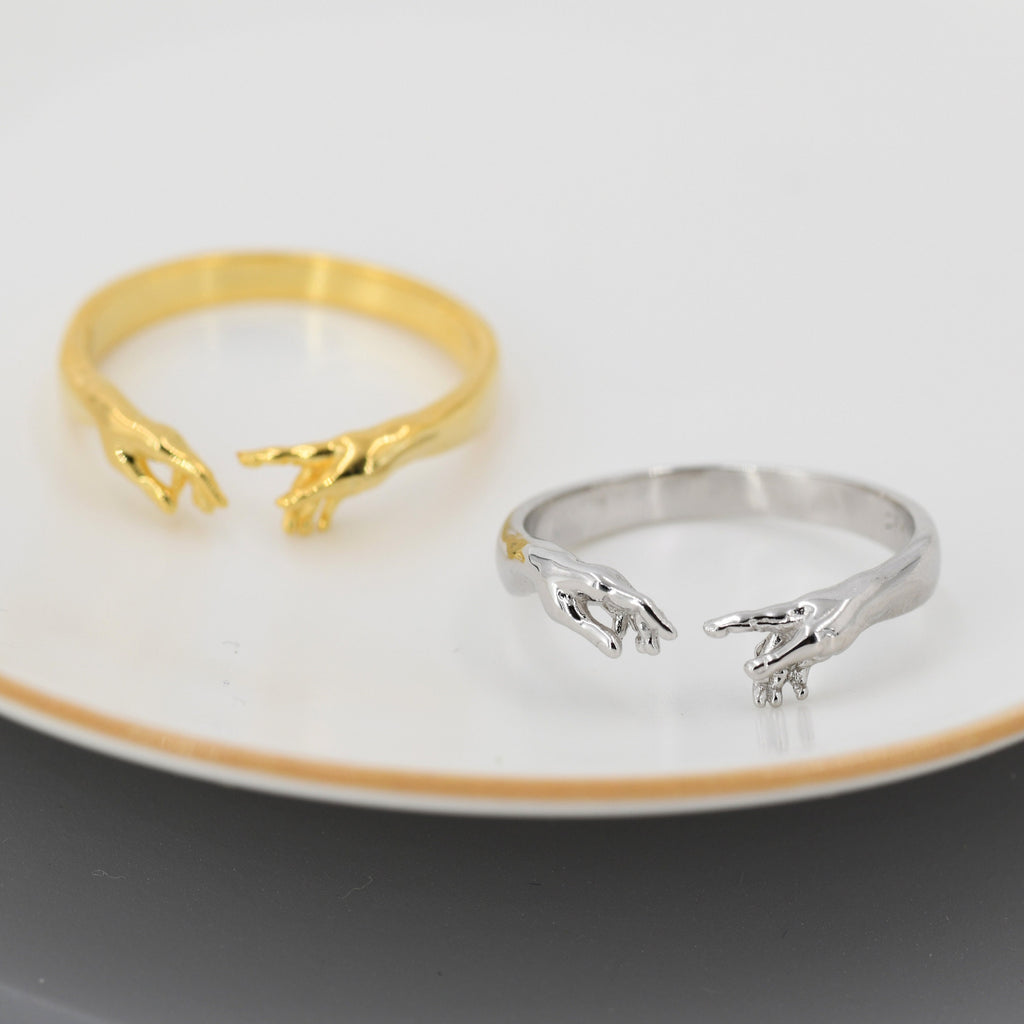 Sterling Silver Hand Ring, Adjustable Sized Ring, Creation of Adam Ring,  US 5