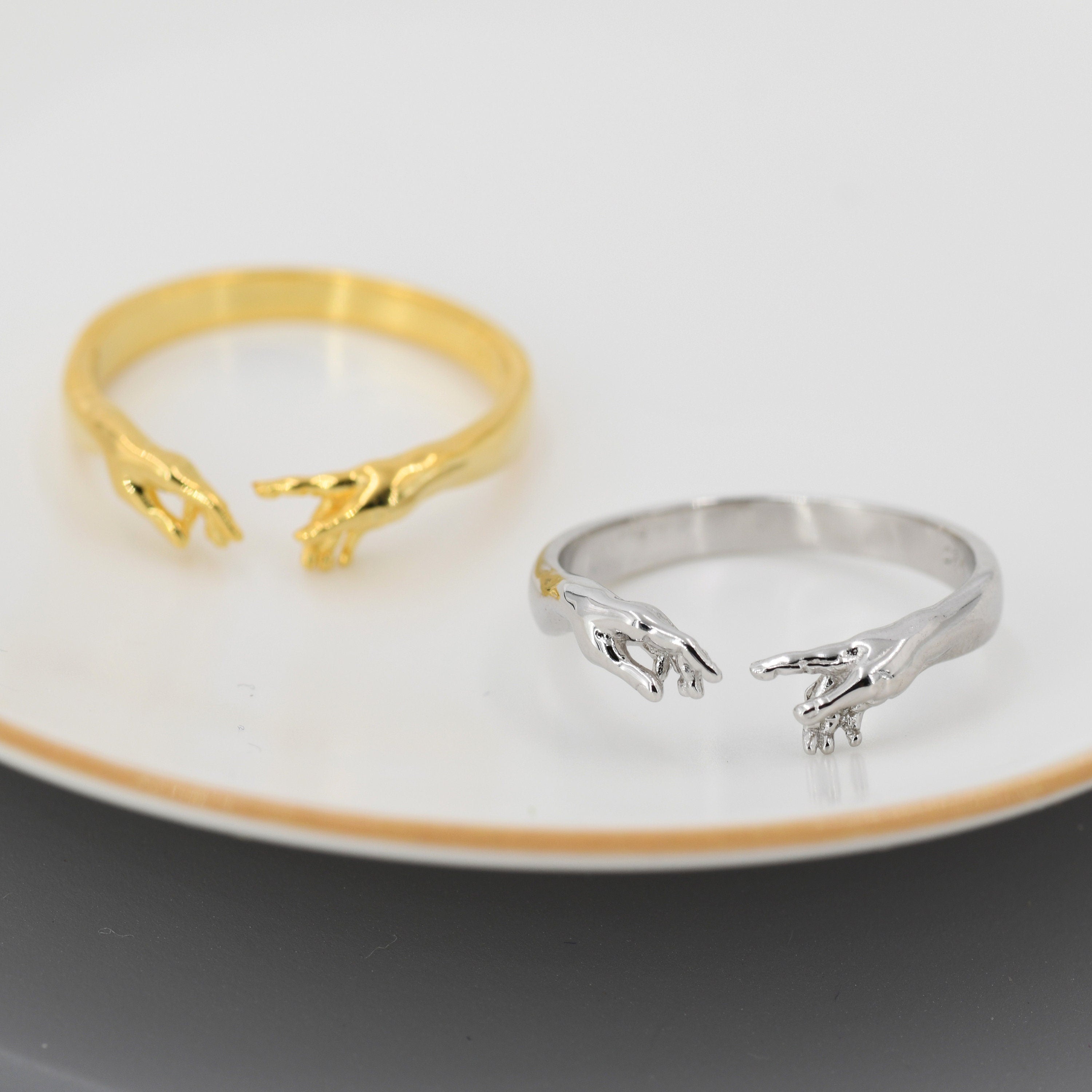 Sterling Silver Hand Ring, Adjustable Sized Ring, Creation of Adam Ring,  US 5