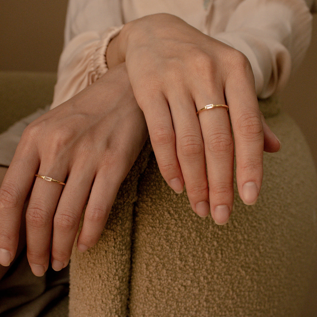 Dainty Baguette Diamond Ring • Gold Wedding Band • Minimalist Eternity Ring • Perfect Stacking Rings • Anniversary Gifts for Women • RR038
