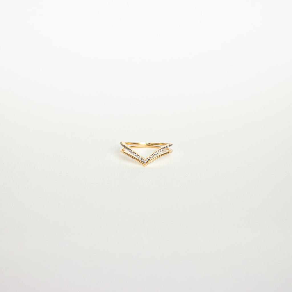 Curve Ring Set by CaitlynMinimalist • Set of 2: Diamond Chevron Ring, Thin Gold Minimalist Ring for Stacking • Gift for Her • RR037