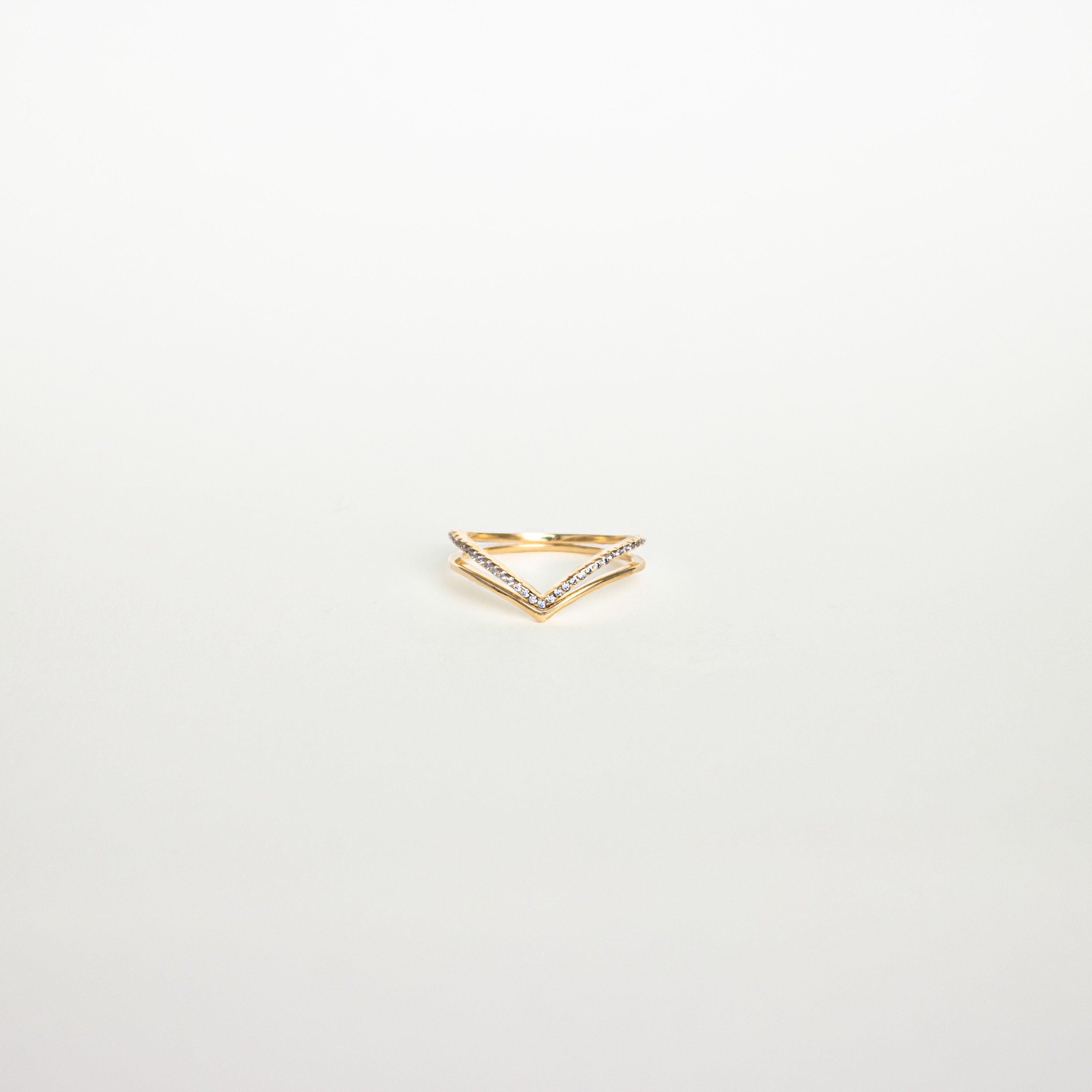 Curve Ring Set by CaitlynMinimalist • Set of 2: Diamond Chevron Ring, Thin Gold Minimalist Ring for Stacking • Gift for Her • RR037