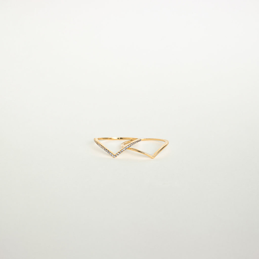 Curve Ring Set by CaitlynMinimalist • Set of 2: Diamond Chevron Ring, Thin Gold Minimalist Ring for Stacking • Gift for Her • RR037