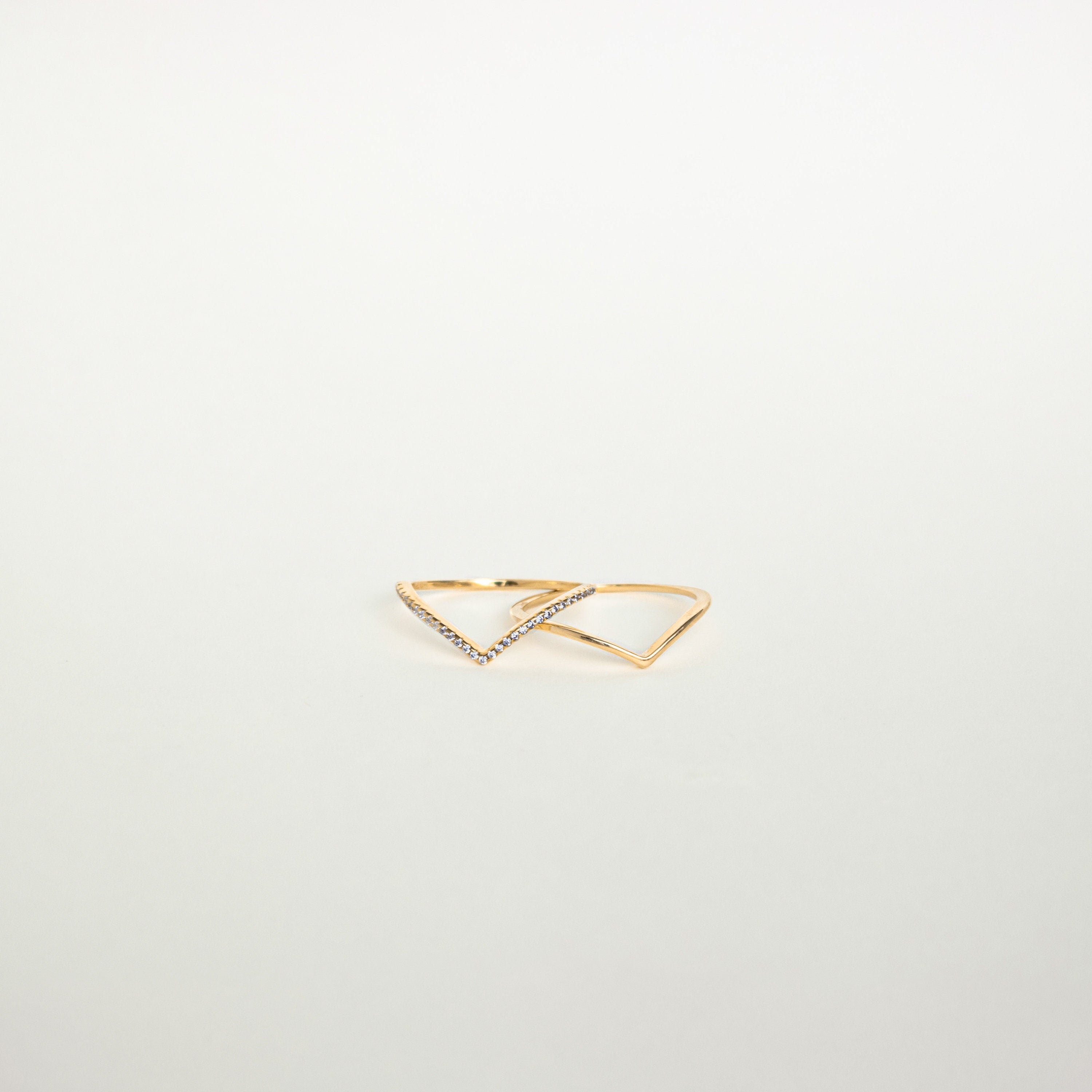 Curve Ring Set by CaitlynMinimalist • Set of 2: Diamond Chevron Ring, Thin Gold Minimalist Ring for Stacking • Gift for Her • RR037