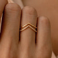 Curve Ring Set by CaitlynMinimalist • Set of 2: Diamond Chevron Ring, Thin Gold Minimalist Ring for Stacking • Gift for Her • RR037