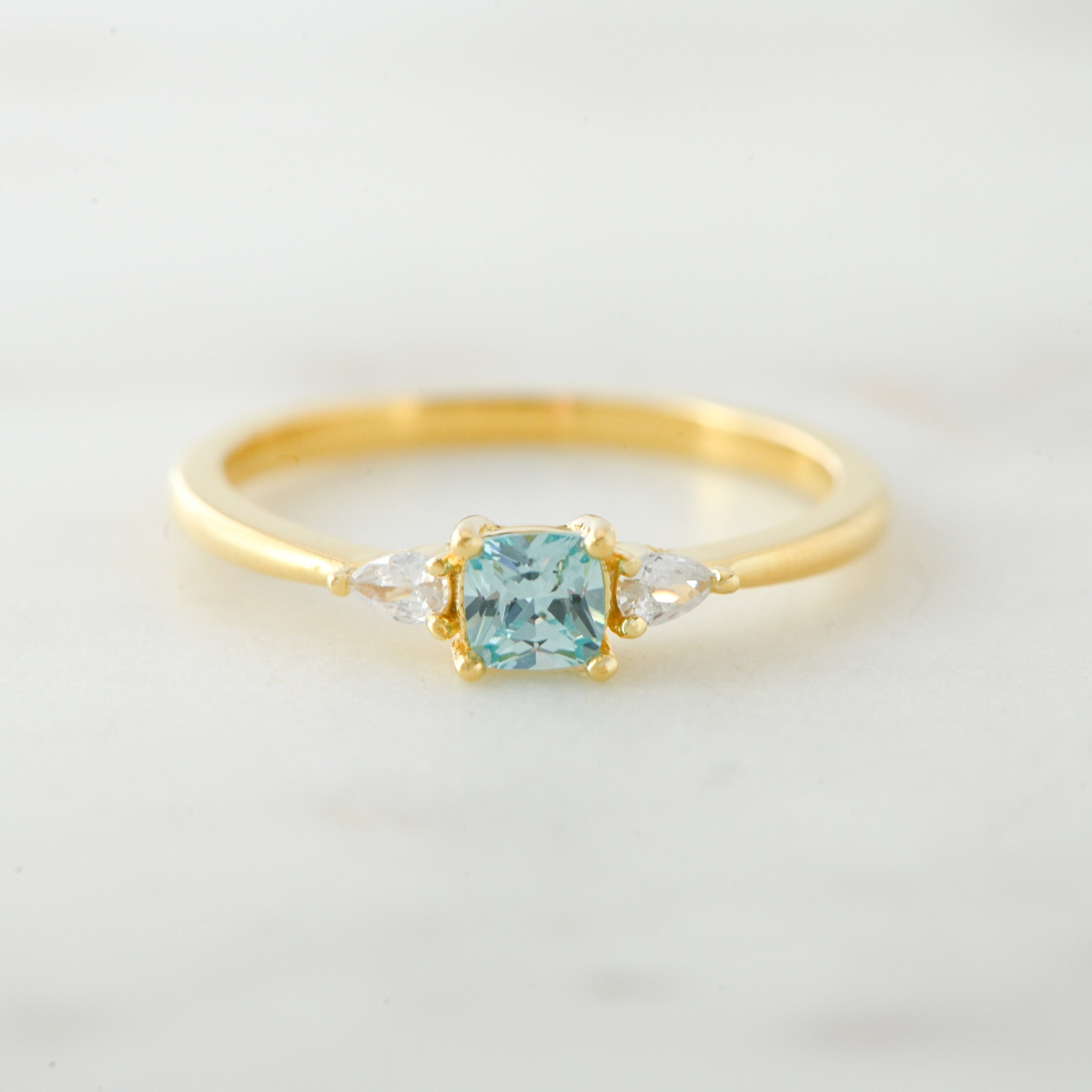 Aquamarine Gold Minimalist Ring