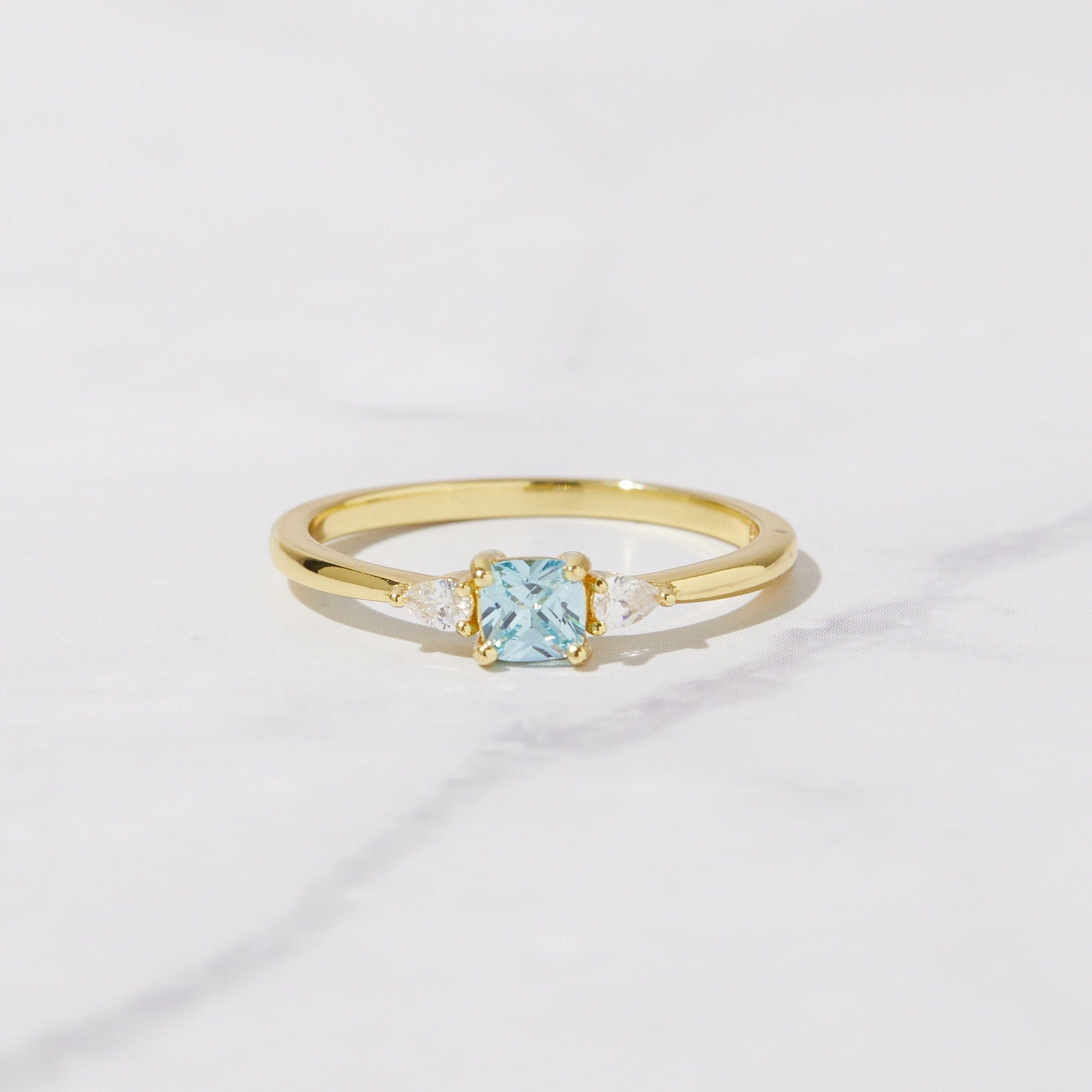 Aquamarine Gold Minimalist Ring