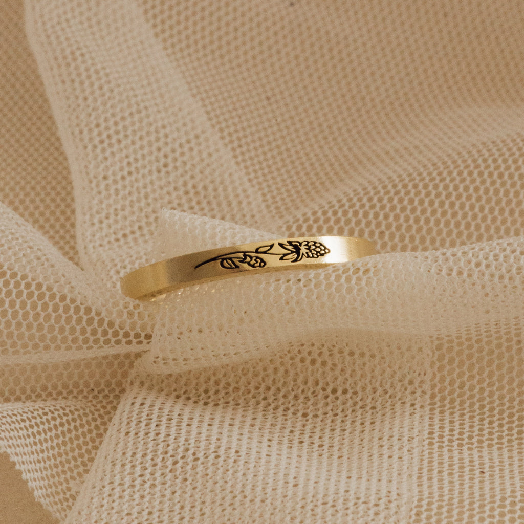 Thin Custom Ring with Engraved Flowers by Caitlyn Minimalist • Handmade Floral Friendship Ring • Personalized Birthday Gifts • RM22F93