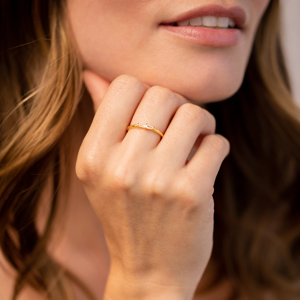 Baguette Diamond Ring by Caitlyn Minimalist • Dainty Gold Stacking Ring Band • Minimalist Engagement Ring • Romantic Gifts • RR066