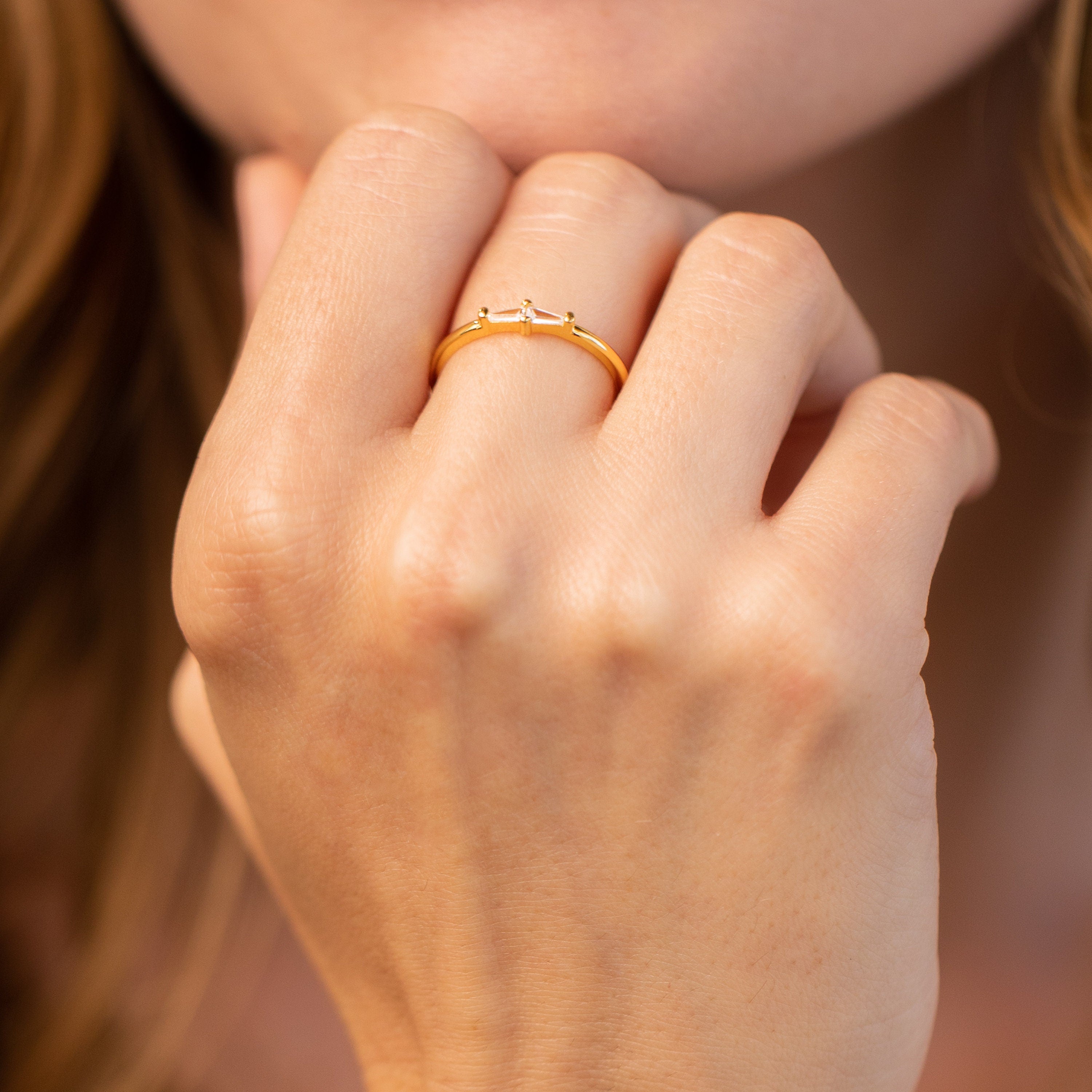 Baguette Diamond Ring by Caitlyn Minimalist • Dainty Gold Stacking Ring Band • Minimalist Engagement Ring • Romantic Gifts • RR066