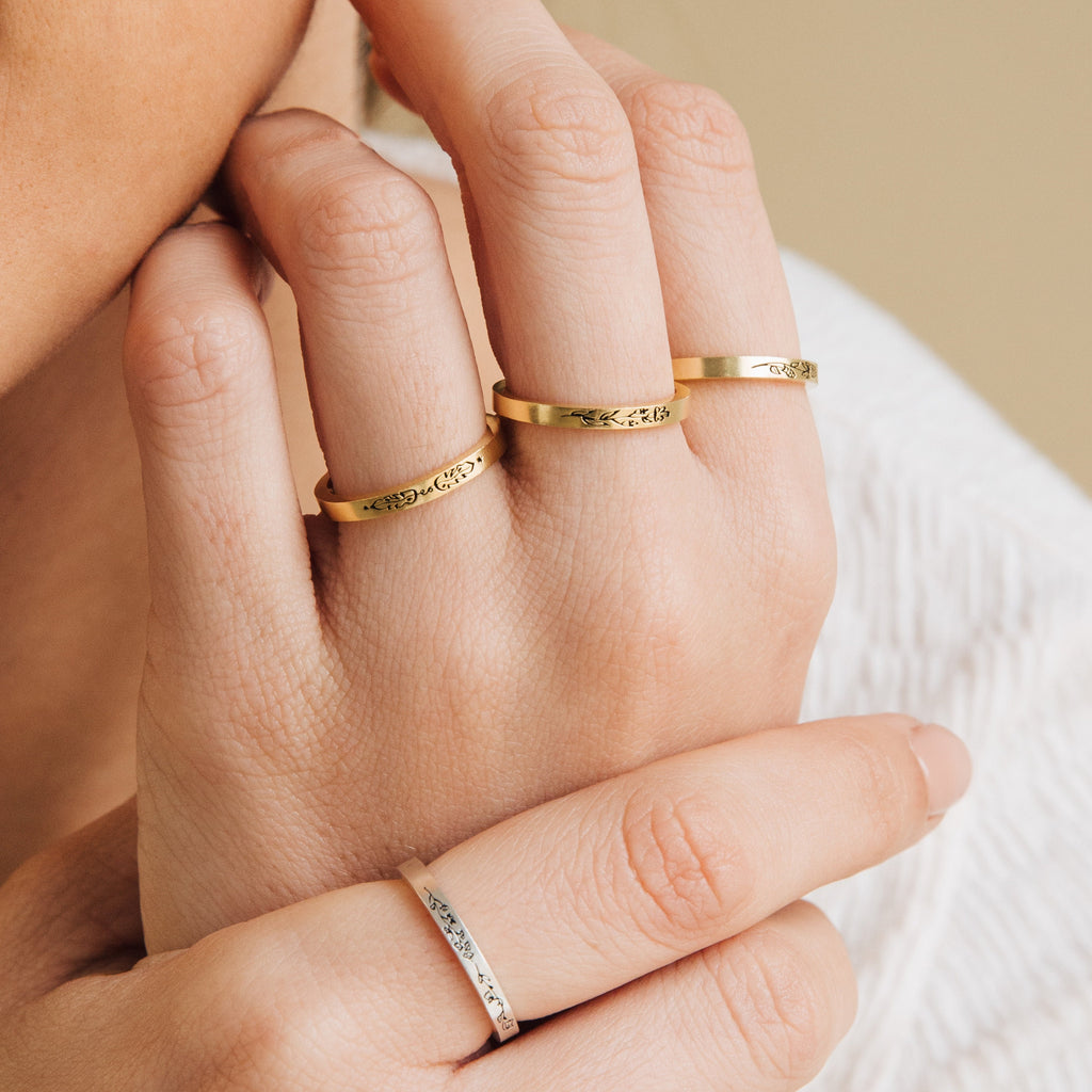 Thin Custom Ring with Engraved Flowers by Caitlyn Minimalist • Handmade Floral Friendship Ring • Personalized Birthday Gifts • RM22F93