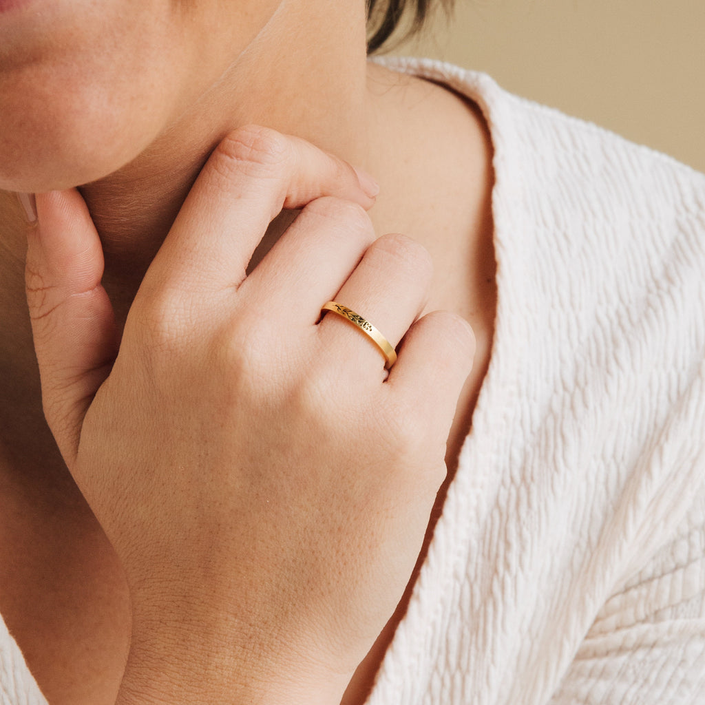 Thin Custom Ring with Engraved Flowers by Caitlyn Minimalist • Handmade Floral Friendship Ring • Personalized Birthday Gifts • RM22F93