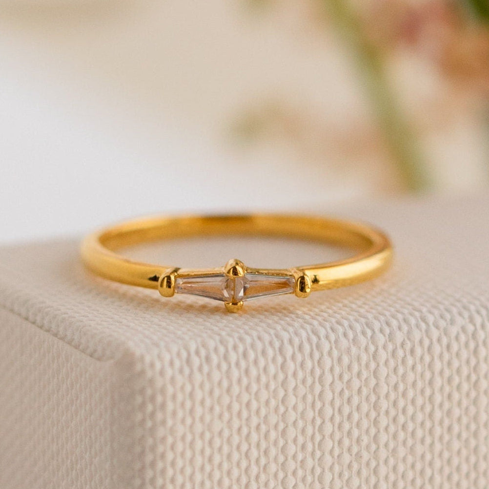 Baguette Diamond Ring by Caitlyn Minimalist • Dainty Gold Stacking Ring Band • Minimalist Engagement Ring • Romantic Gifts • RR066