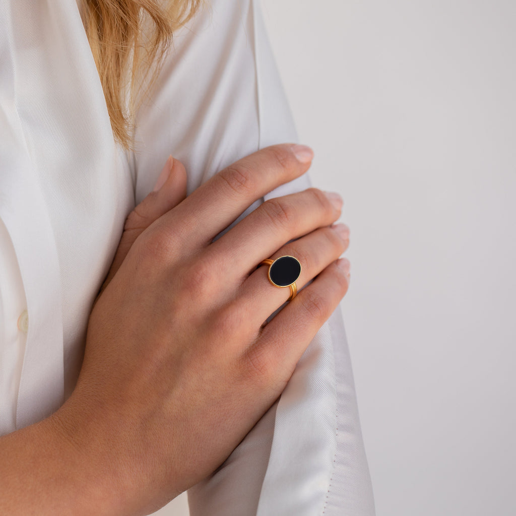 Midnight Hour Onyx Oval Ring by Caitlyn Minimalist • Vintage Inspired Black Stone Ring with Adjustable Band • Grandma Gift • RR063