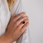Midnight Hour Onyx Oval Ring by Caitlyn Minimalist • Vintage Inspired Black Stone Ring with Adjustable Band • Grandma Gift • RR063