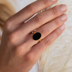 Midnight Hour Onyx Oval Ring by Caitlyn Minimalist • Vintage Inspired Black Stone Ring with Adjustable Band • Grandma Gift • RR063
