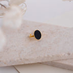 Midnight Hour Onyx Oval Ring by Caitlyn Minimalist • Vintage Inspired Black Stone Ring with Adjustable Band • Grandma Gift • RR063