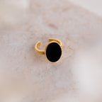 Midnight Hour Onyx Oval Ring by Caitlyn Minimalist • Vintage Inspired Black Stone Ring with Adjustable Band • Grandma Gift • RR063