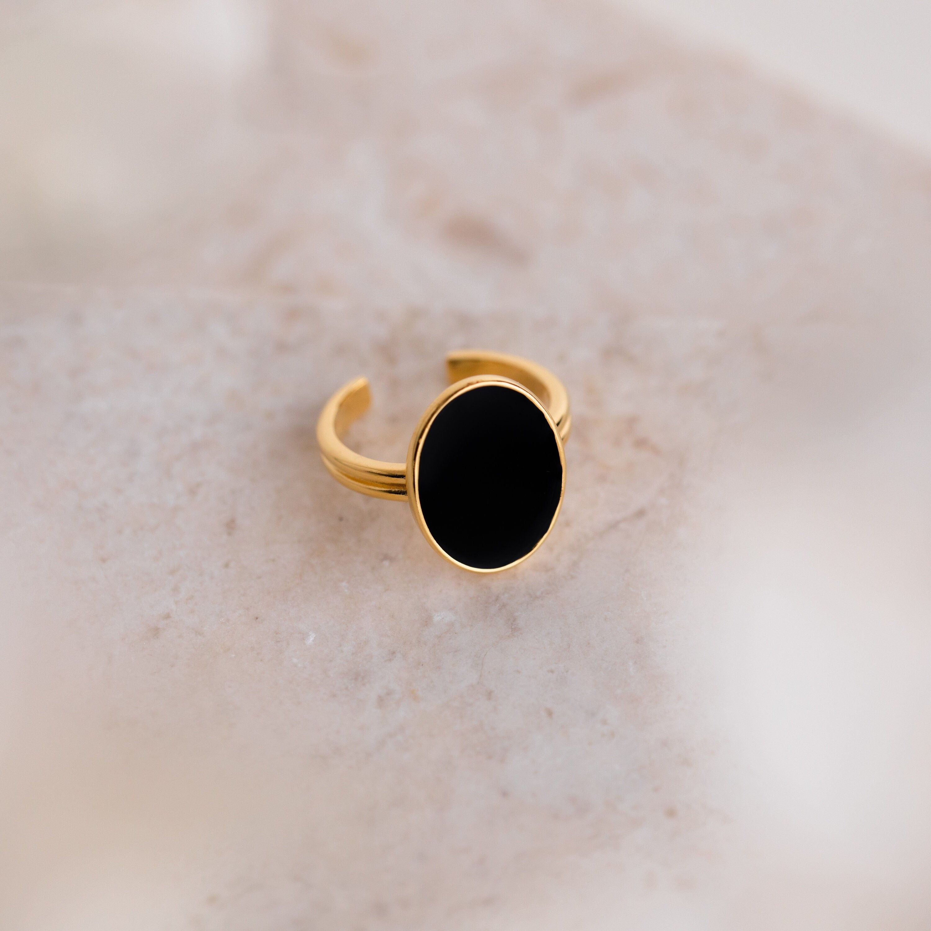 Midnight Hour Onyx Oval Ring by Caitlyn Minimalist • Vintage Inspired Black Stone Ring with Adjustable Band • Grandma Gift • RR063