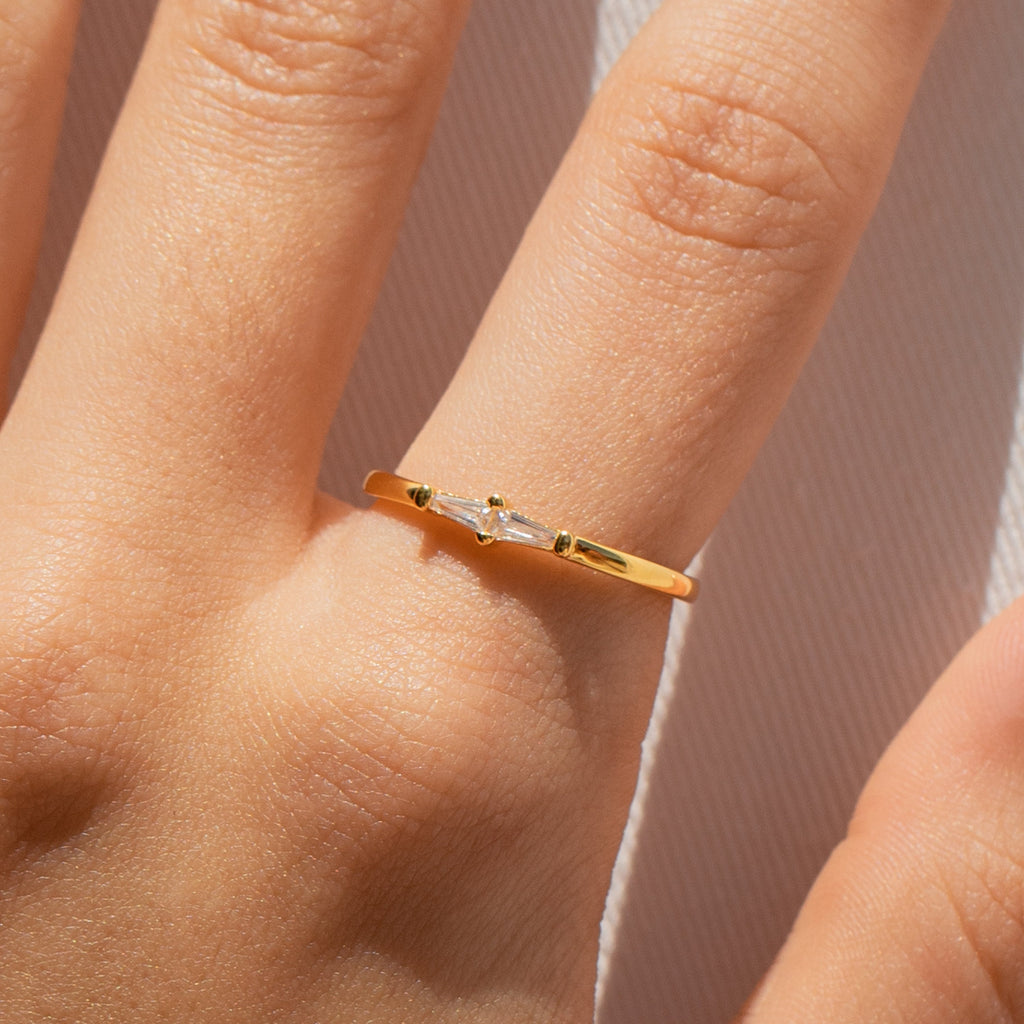 Baguette Diamond Ring by Caitlyn Minimalist • Dainty Gold Stacking Ring Band • Minimalist Engagement Ring • Romantic Gifts • RR066
