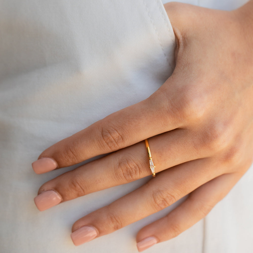 Baguette Diamond Ring by Caitlyn Minimalist • Dainty Gold Stacking Ring Band • Minimalist Engagement Ring • Romantic Gifts • RR066
