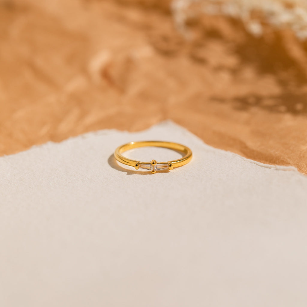 Baguette Diamond Ring by Caitlyn Minimalist • Dainty Gold Stacking Ring Band • Minimalist Engagement Ring • Romantic Gifts • RR066