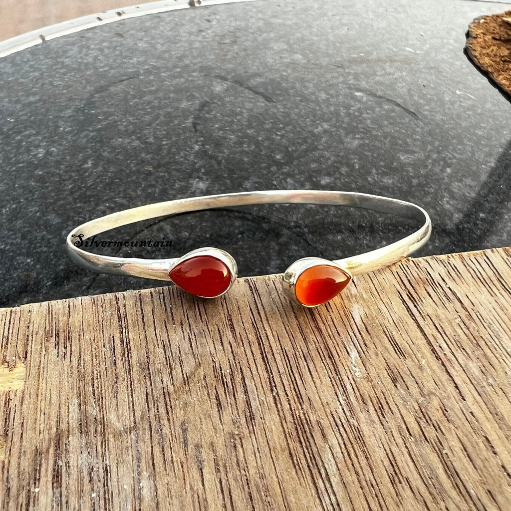 Handmade Pear Carnelian Sterling Silver Bangle