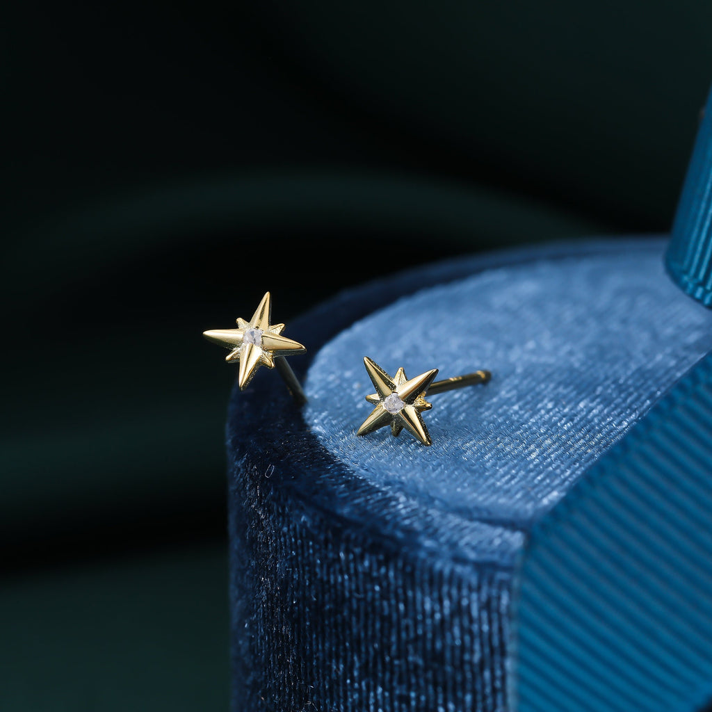 Tiny Starburst Stud Earrings in Sterling Silver, Silver, Gold or Rose Gold, Star Earrings, Sunburst Earrings, Celestial Jewellery