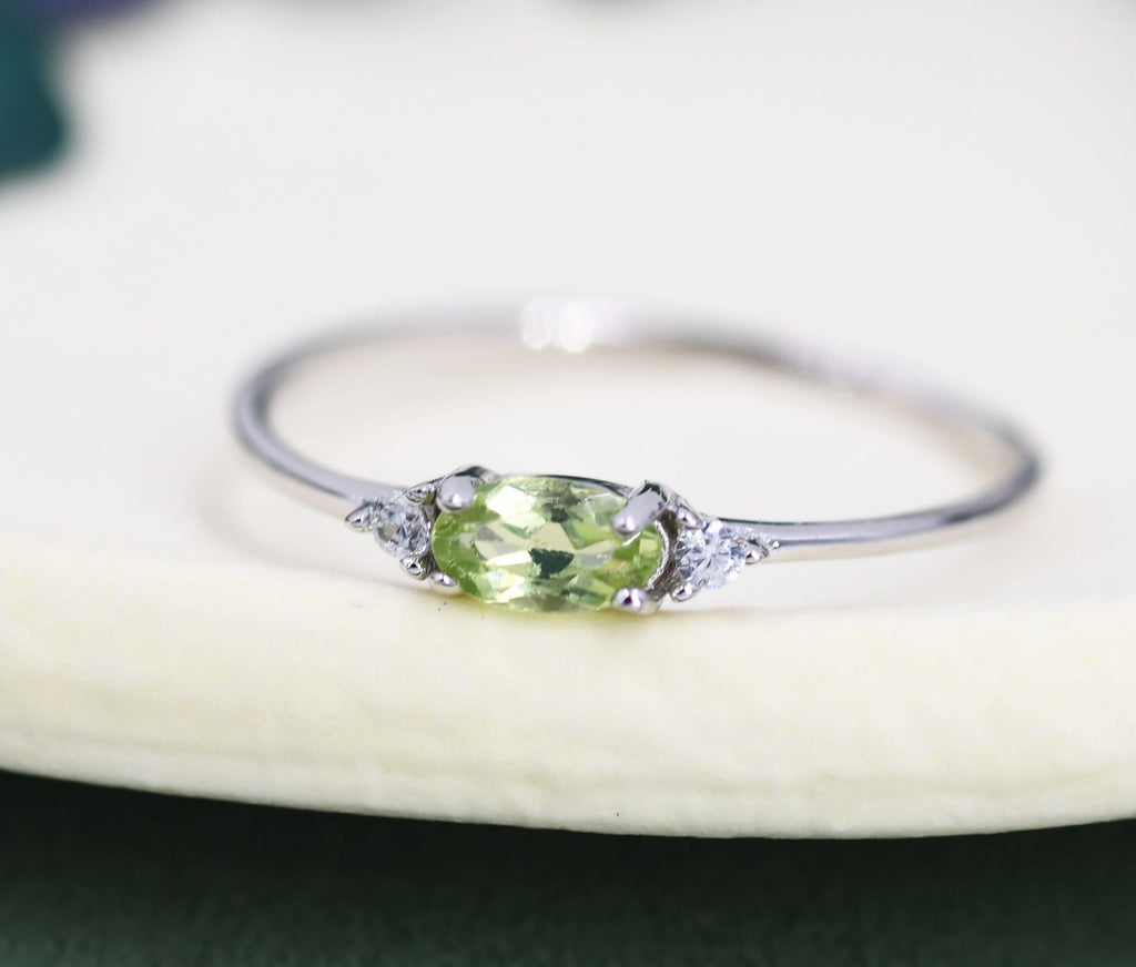 Natural Peridot Ring in Sterling Silver, Genuine Green Periot Ring, Dainty Gemstone Ring, US 5-8. August Birthstone