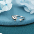 Turtle And Starfish Open Ring