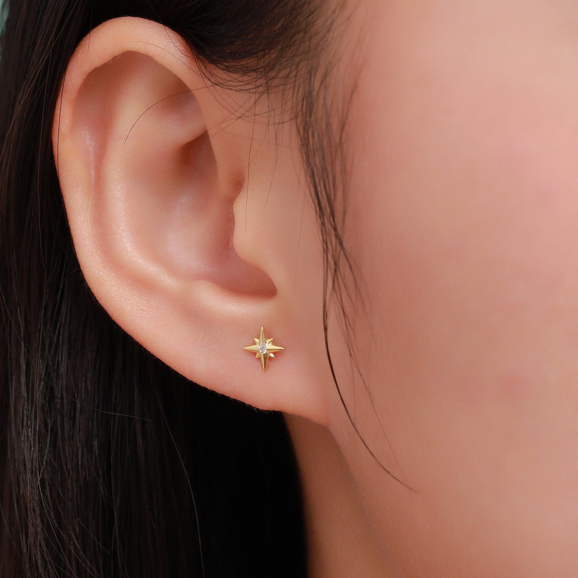 Tiny Starburst Stud Earrings in Sterling Silver, Silver, Gold or Rose Gold, Star Earrings, Sunburst Earrings, Celestial Jewellery
