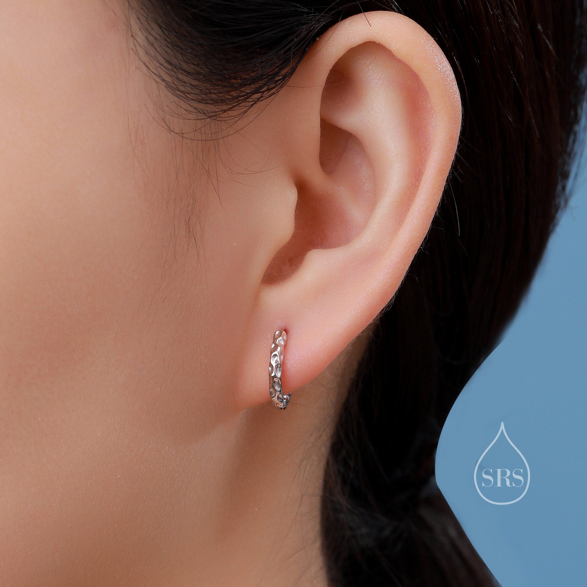Hammered Huggie Hoop in Sterling Silver, Silver or Gold, 8mm and 10mm Two Sizes, Organic Shape Hoops