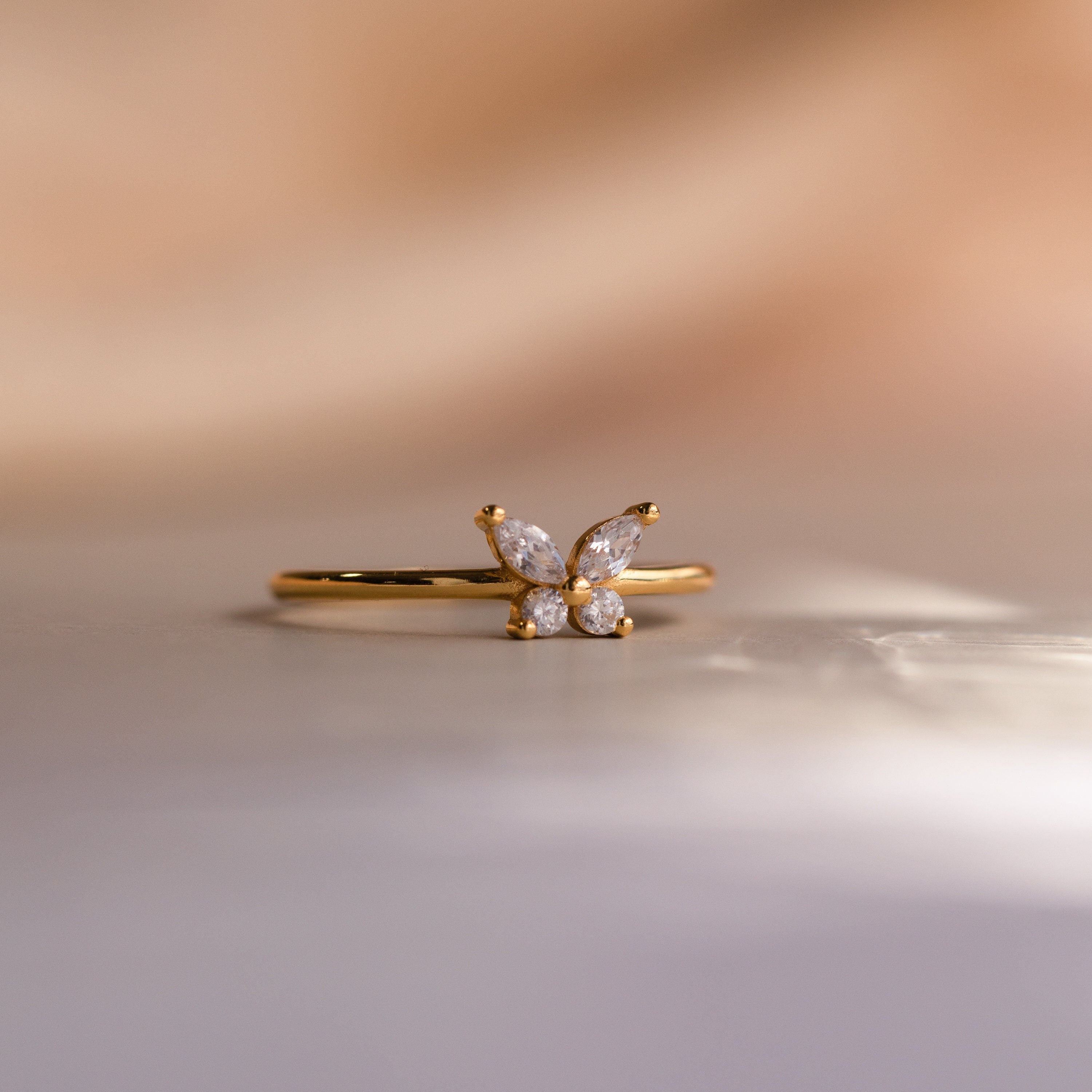 Butterfly Ring by Caitlyn Minimalist • Dainty Diamond Promise Ring • Minimalist Crystal Butterfly Jewelry • Birthday Gift for Her • RR082
