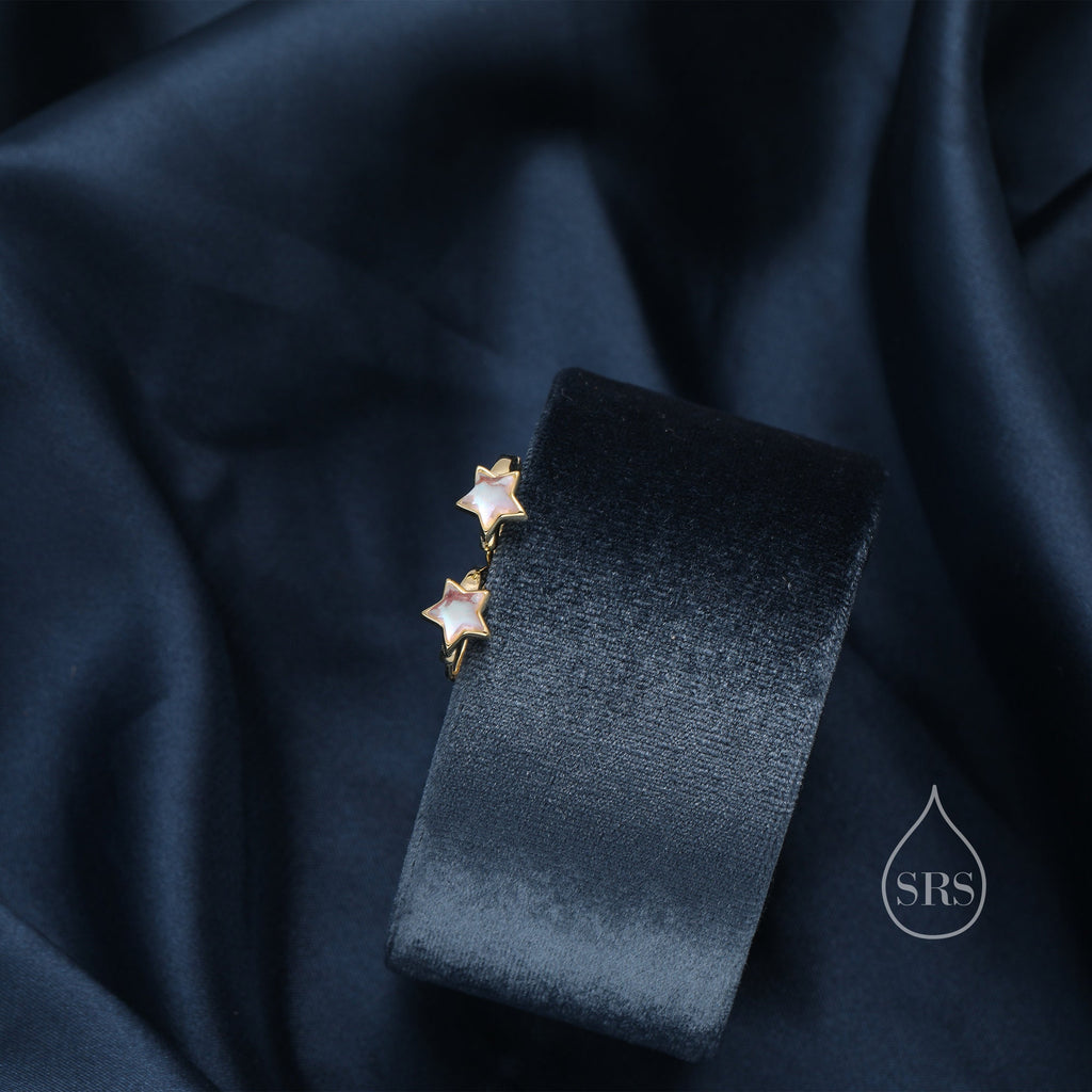 Moonstone Star Huggie Hoop Earrings in Sterling Silver, Silver or Gold, Simulated Moonstone Star Hoops, Celestial Earrings, Star Earrings