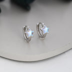 Moonstone Star Huggie Hoop Earrings in Sterling Silver, Silver or Gold, Simulated Moonstone Star Hoops, Celestial Earrings, Star Earrings
