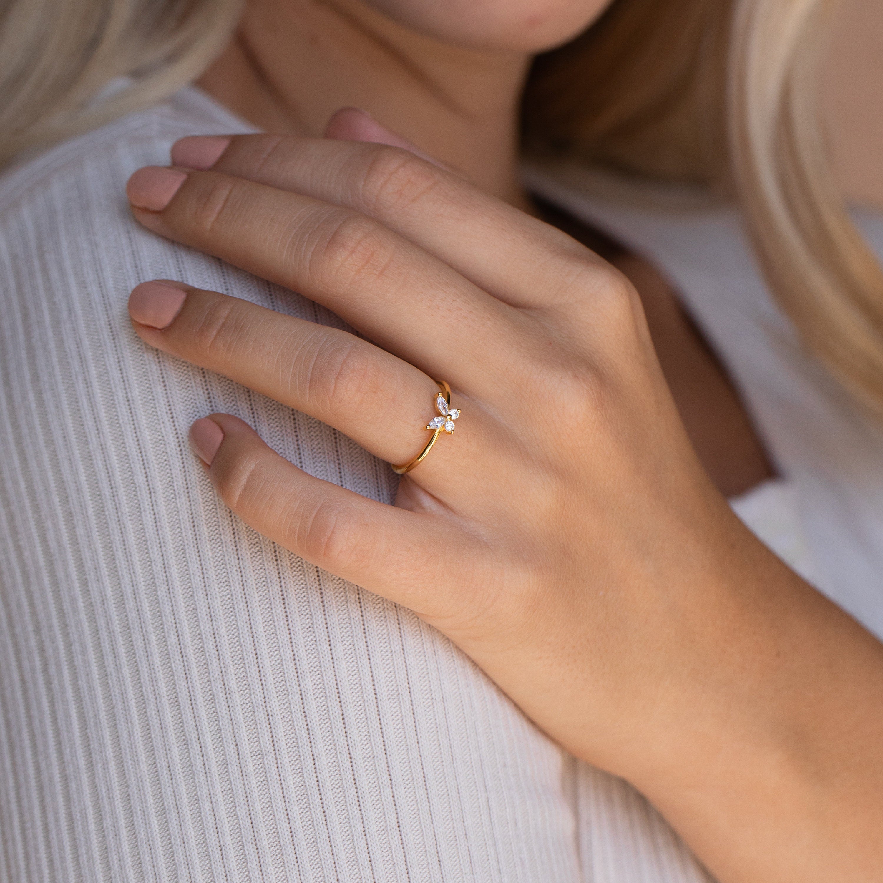 Butterfly Ring by Caitlyn Minimalist • Dainty Diamond Promise Ring • Minimalist Crystal Butterfly Jewelry • Birthday Gift for Her • RR082