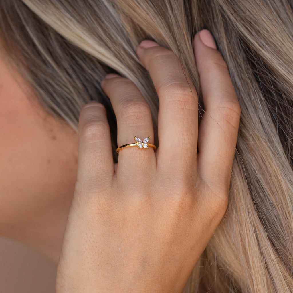 Butterfly Ring by Caitlyn Minimalist • Dainty Diamond Promise Ring • Minimalist Crystal Butterfly Jewelry • Birthday Gift for Her • RR082