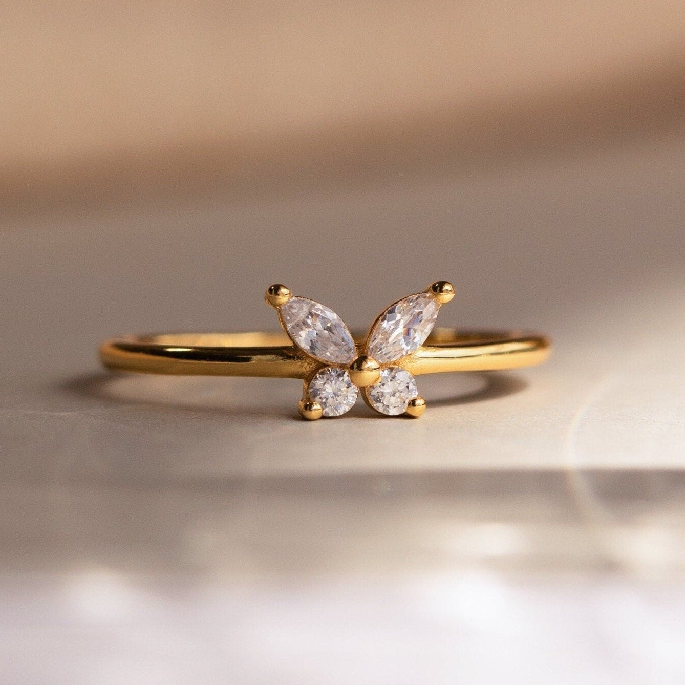 Butterfly Ring by Caitlyn Minimalist • Dainty Diamond Promise Ring • Minimalist Crystal Butterfly Jewelry • Birthday Gift for Her • RR082