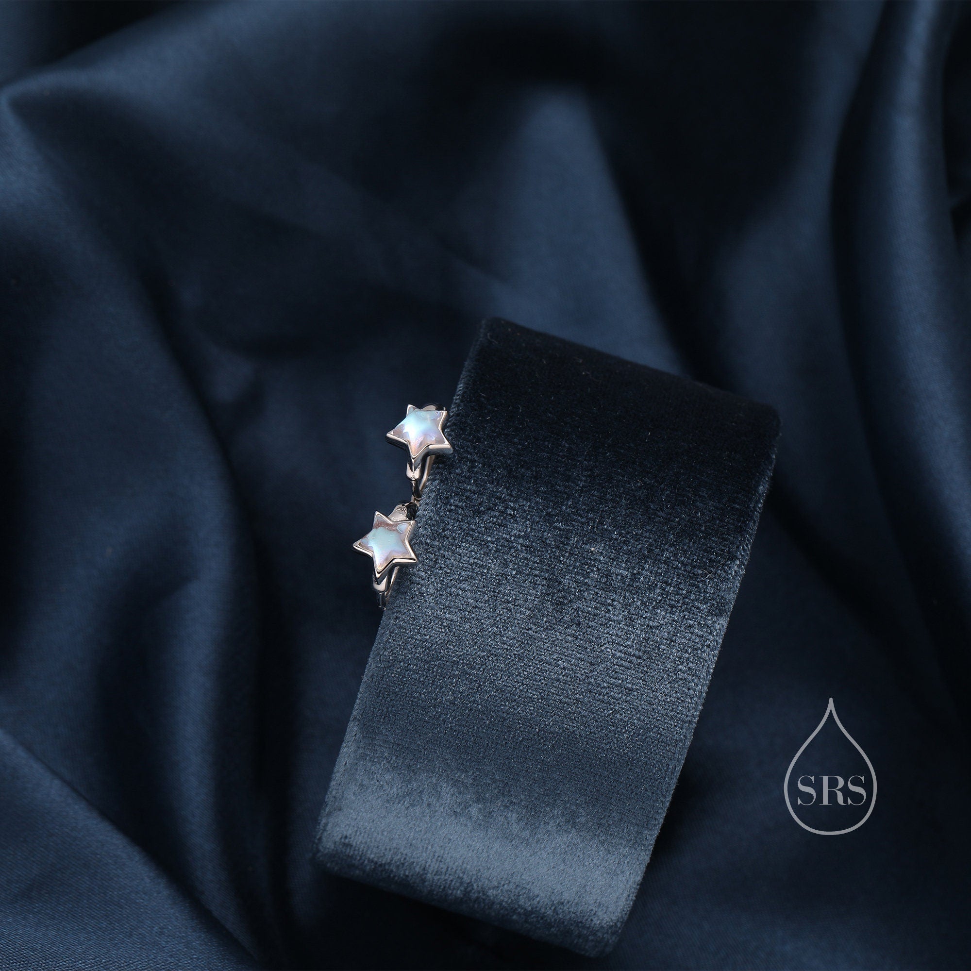 Moonstone Star Huggie Hoop Earrings in Sterling Silver, Silver or Gold, Simulated Moonstone Star Hoops, Celestial Earrings, Star Earrings