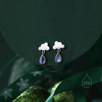 Dainty Cloud and Moonstone Raindrop Stud Earrings in Sterling Silver, Silver or Gold, Cloud Earrings, Moonstone Droplet Earrings