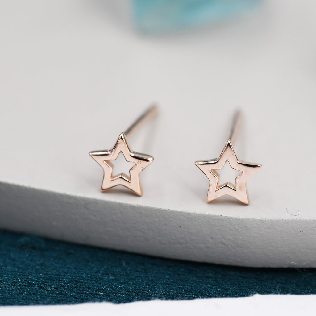 Very Tiny Sterling Silver Tiny Little Open Star Cutout Stud Earrings, Silver, Gold or Rose Gold, Cute and Fun Jewellery