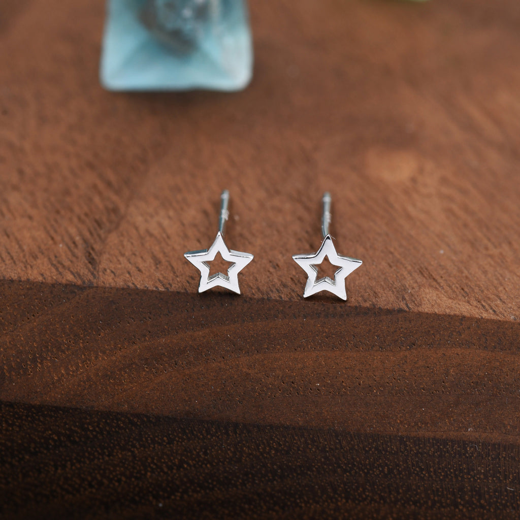 Very Tiny Sterling Silver Tiny Little Open Star Cutout Stud Earrings, Silver, Gold or Rose Gold, Cute and Fun Jewellery