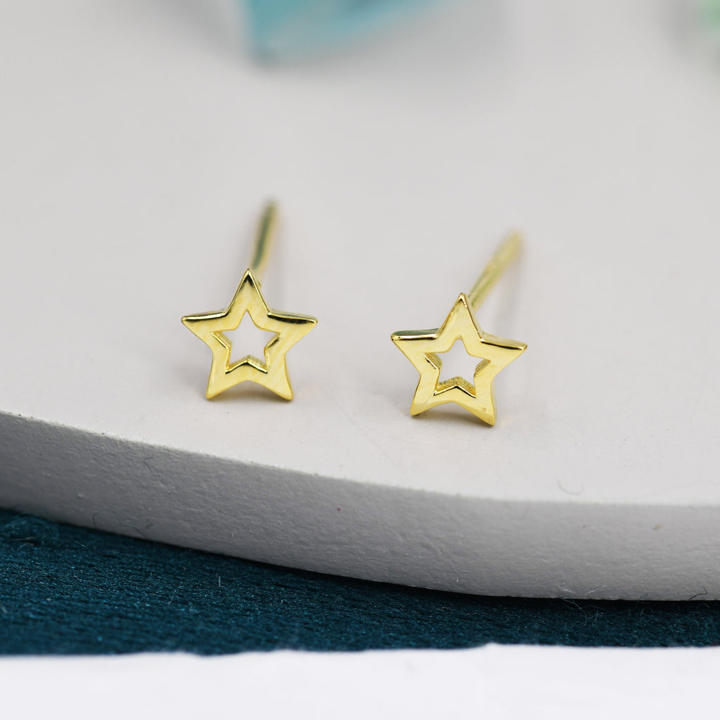 Very Tiny Sterling Silver Tiny Little Open Star Cutout Stud Earrings, Silver, Gold or Rose Gold, Cute and Fun Jewellery