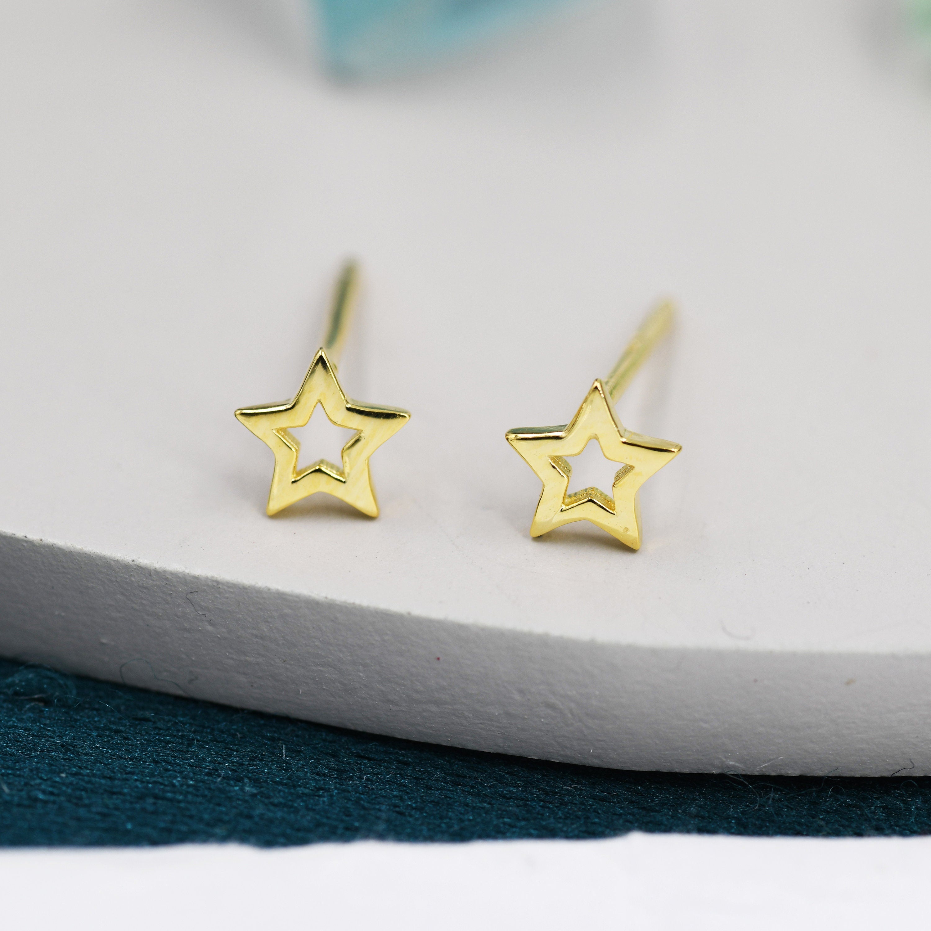 Very Tiny Sterling Silver Tiny Little Open Star Cutout Stud Earrings, Silver, Gold or Rose Gold, Cute and Fun Jewellery