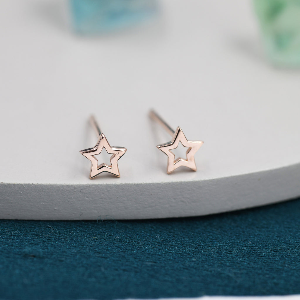 Very Tiny Sterling Silver Tiny Little Open Star Cutout Stud Earrings, Silver, Gold or Rose Gold, Cute and Fun Jewellery
