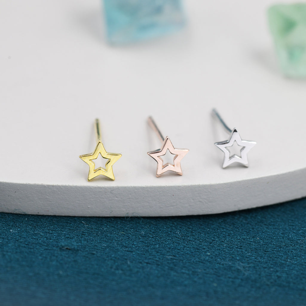 Very Tiny Sterling Silver Tiny Little Open Star Cutout Stud Earrings, Silver, Gold or Rose Gold, Cute and Fun Jewellery