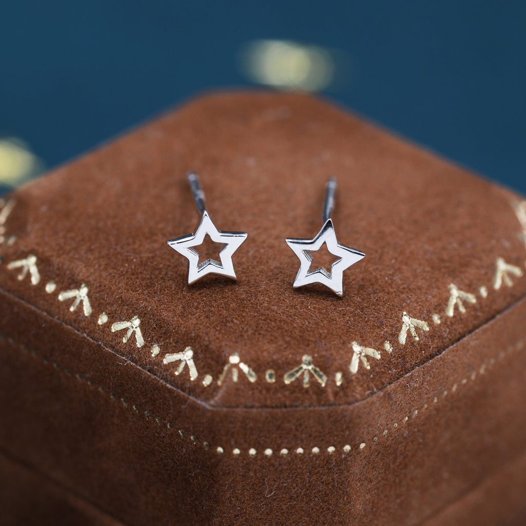 Very Tiny Sterling Silver Tiny Little Open Star Cutout Stud Earrings, Silver, Gold or Rose Gold, Cute and Fun Jewellery