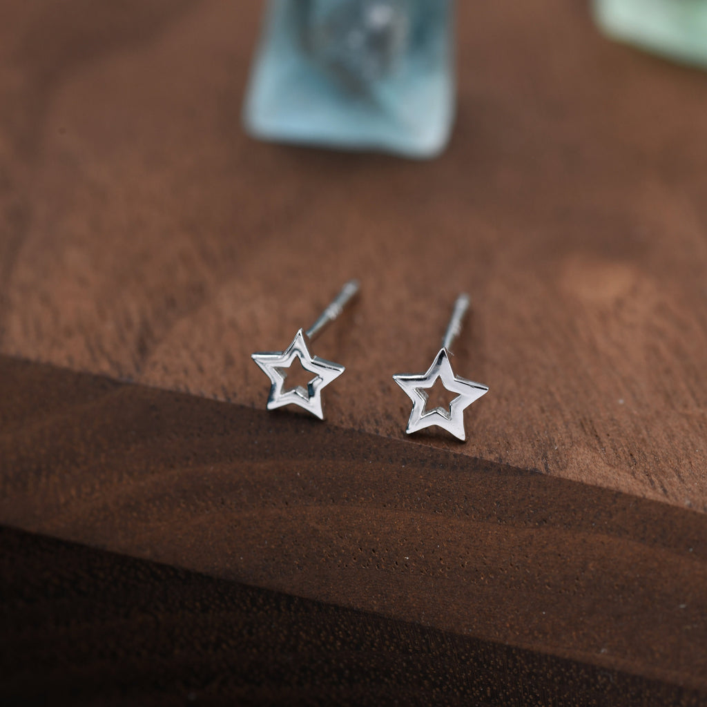 Very Tiny Sterling Silver Tiny Little Open Star Cutout Stud Earrings, Silver, Gold or Rose Gold, Cute and Fun Jewellery
